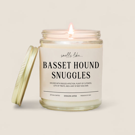 Basset Hound Snuggles Candle