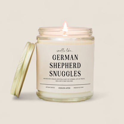 German Shepherd Snuggles Candle