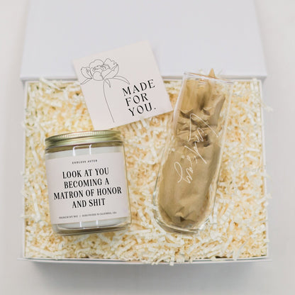 Look At You Becoming A Matron of Honor And Shit Candle & Flute Gift Box