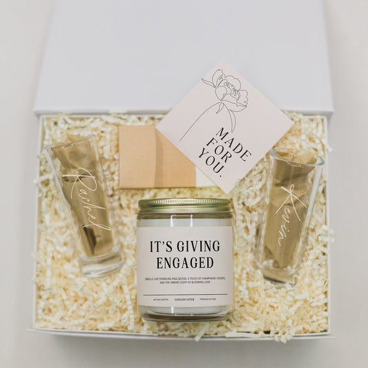 It's Giving Engaged Candle & Shot Glasses Gift Box