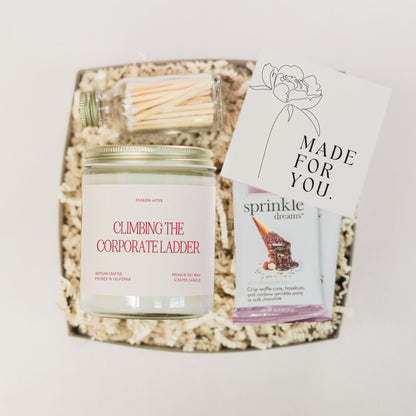 Job Promotion Gift "Climbing The Corporate Ladder" Candle Congrats Gift Box, Career Achievement Gift for Team Boss Coworkers and Friends