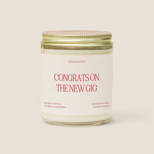 a jar of congrats on the new gig candle