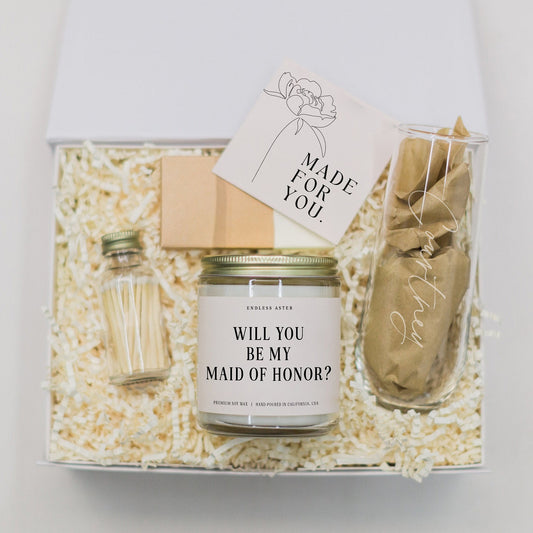 Will You Be My Maid of Honor Candle & Flute Gift Box