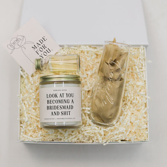 Look At You Becoming A Bridesmaid and Shit Candle & Flute Gift Box