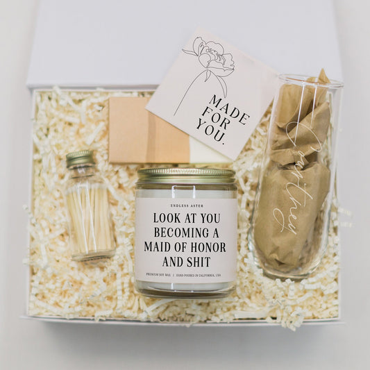 Look At You Becoming A Maid of Honor and Shit Candle & Flute Gift Box