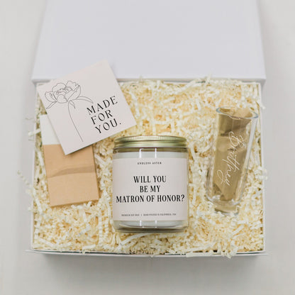 Will You Be My Matron of Honor Candle & Shot Glass Gift Box