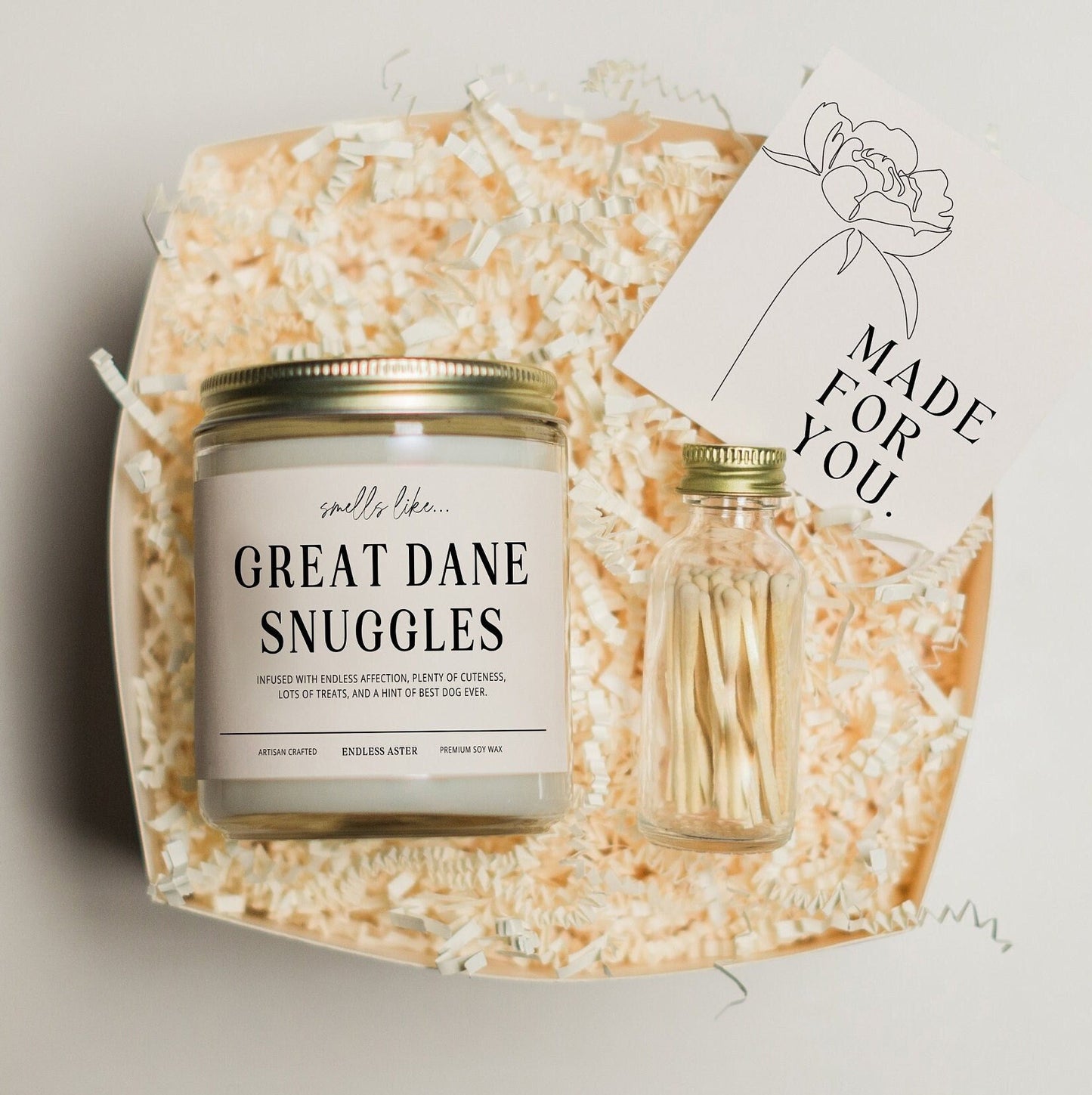 Smells Like GREAT DANE Snuggles Funny Candle Gift Box for Dog Owner, New Pet Parent Gift, Dog Mom or Dad Birthday Gift for Dog Lover