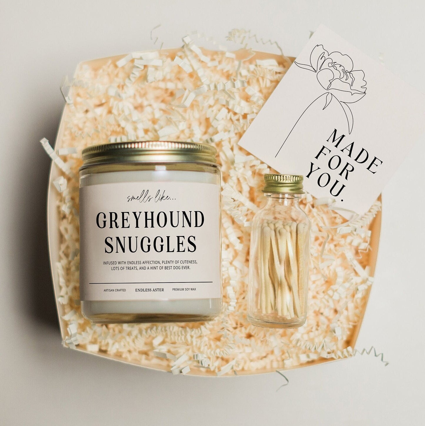 Smells Like GREYHOUND Snuggles Funny Candle Gift Box for Dog Owner, New Pet Parent Gift, Dog Mom or Dad Birthday Gift for Dog Lover