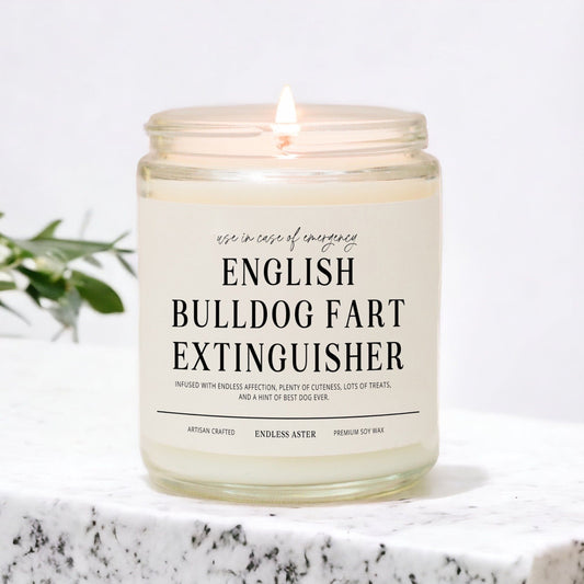 ENGLISH BULLDOG Fart Extinguisher Funny Candle Gift Box for Dog Owner, New Pet Parent Gift, Dog Mom and Dad Birthday Gift for Dog Lover