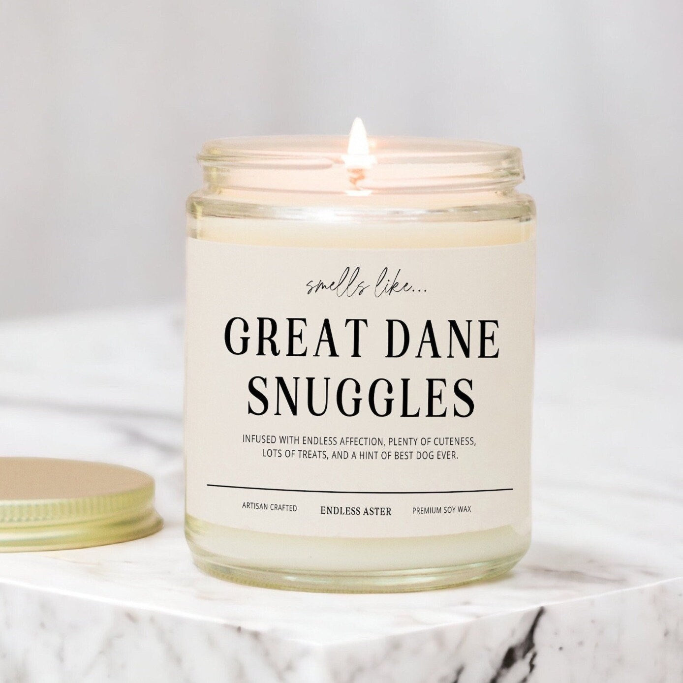 Smells Like GREAT DANE Snuggles Funny Candle Gift Box for Dog Owner, New Pet Parent Gift, Dog Mom or Dad Birthday Gift for Dog Lover